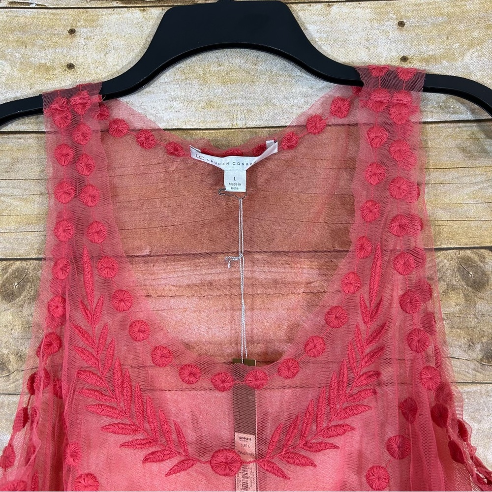 Lauren Conrad Coral Sheer Mesh Embroidered Boho Tank Top Size L Sleeveless - Picture 2 of 7